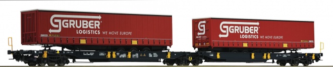 Articulated intermodal car Wascosa loaded with 2 interchangable containers Gruber<br /><a href='images/pictures/Roco/226538.jpg' target='_blank'>Full size image</a>